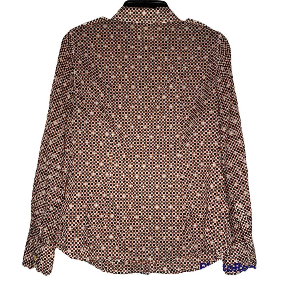 TORY BURCH womans size 6 Brigitte 100% cotton orange blue check button top